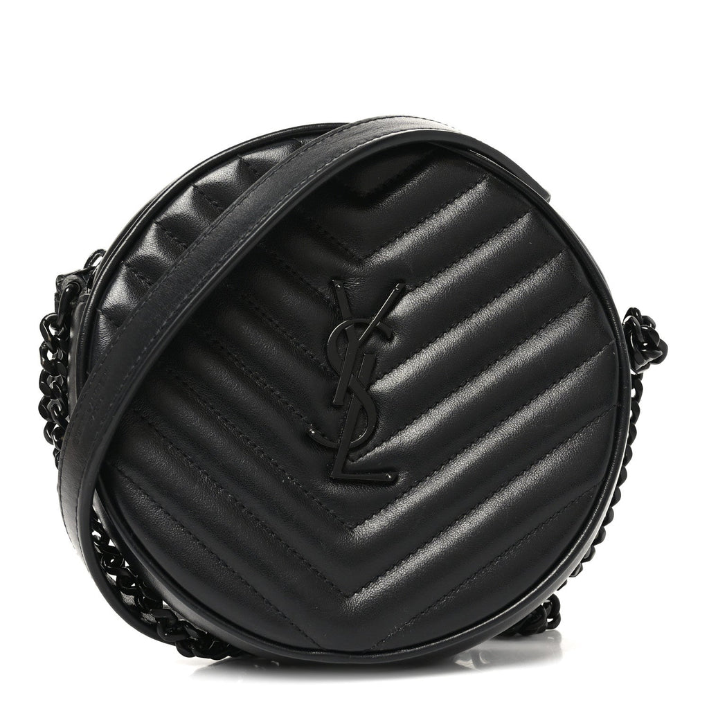 Calfskin Matelasse Chevron Round Vinyle Camera Bag Black