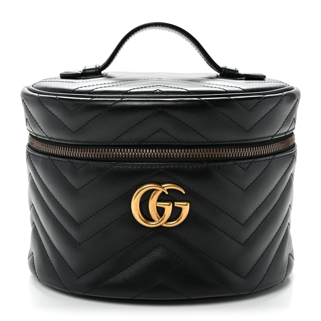 Calfskin Matelasse Small GG Marmont Vanity Cosmetic Case Black