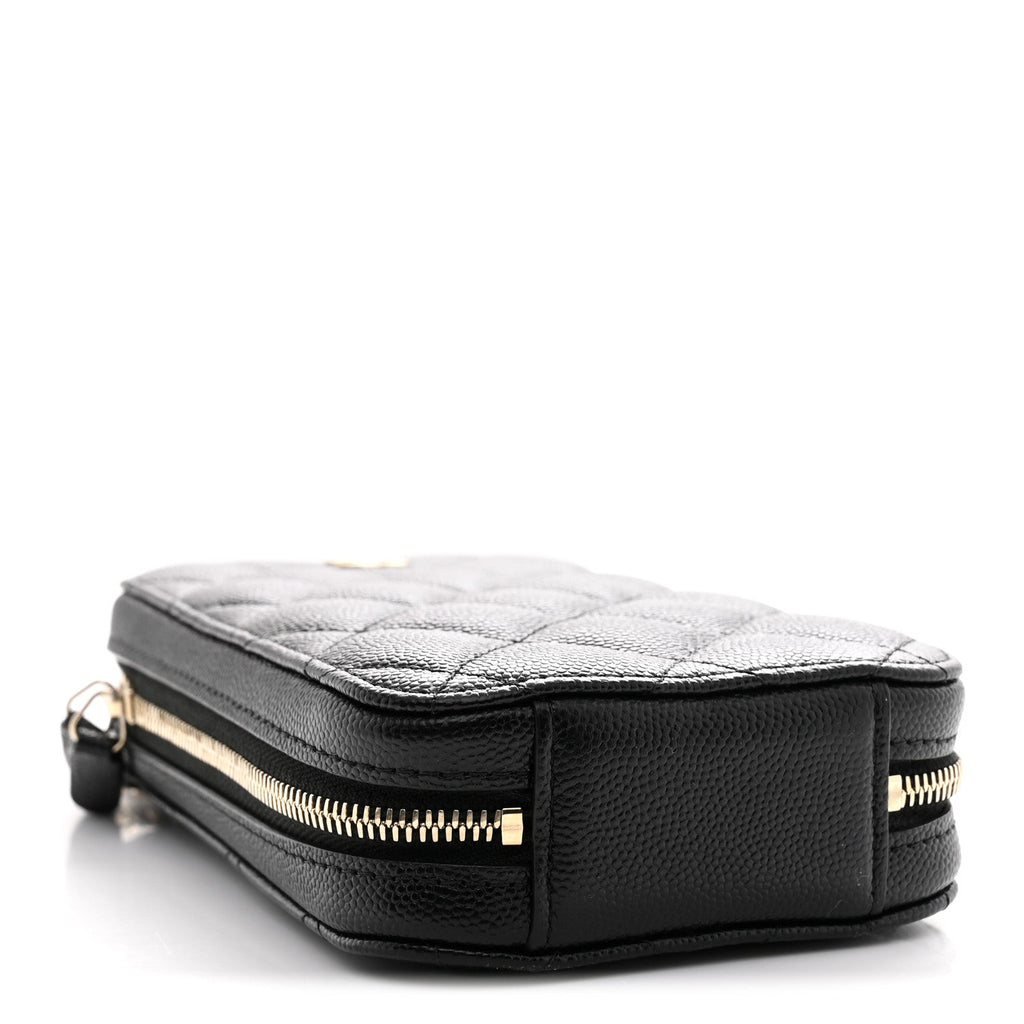 Caviar Quilted Phone Holder Wallet On Chain WOC Black