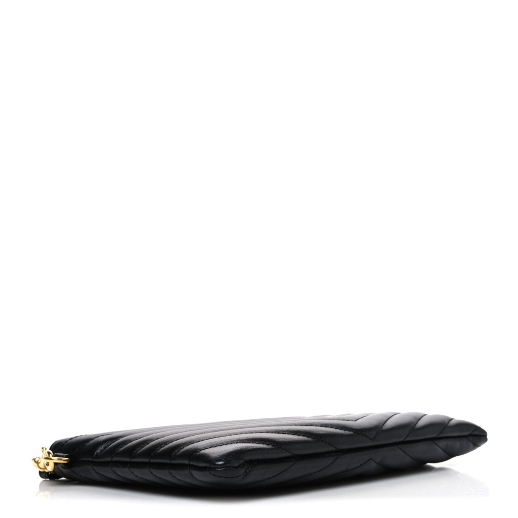 Calfskin Matelasse Chevron Monogram A5 Wristlet Black