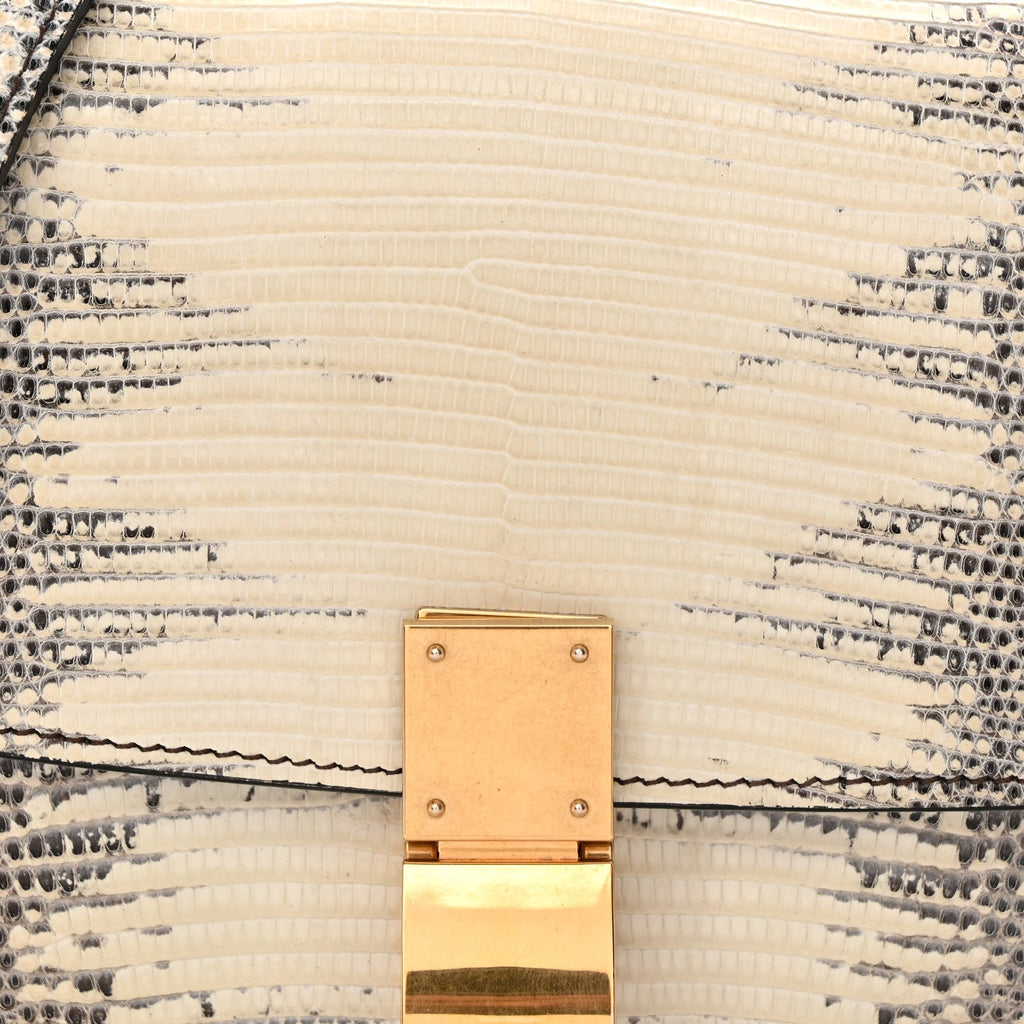Lizard Small Classic Box Flap Bag Natural