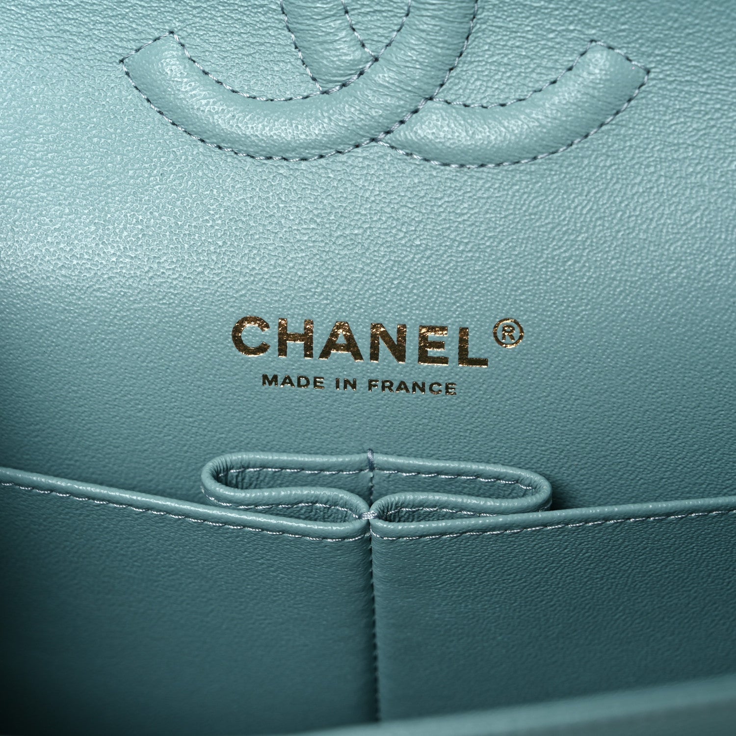 Caviar Quilted Medium Double Flap Light Blue