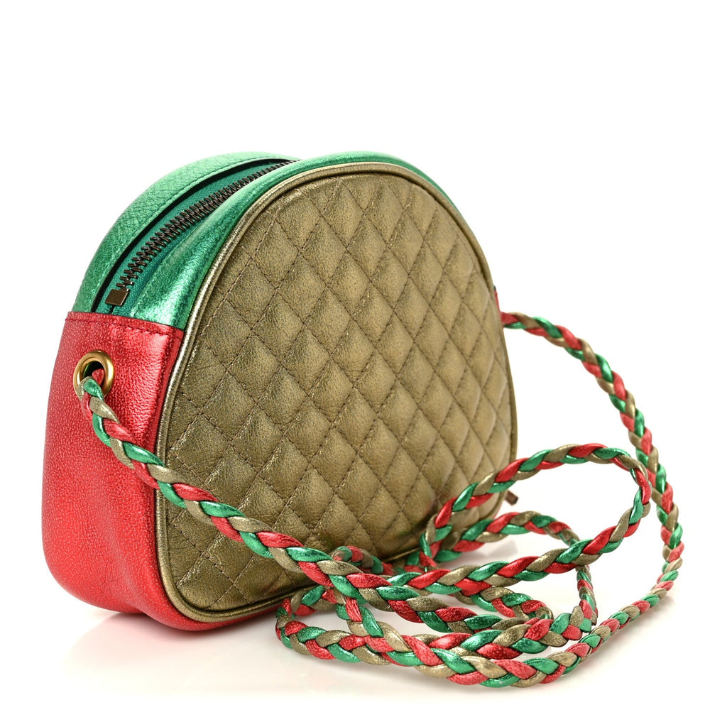 Laminated Nappa Trapuntata Mini Zumi Dome Shoulder Bag Rosso Jasmine Green Rame