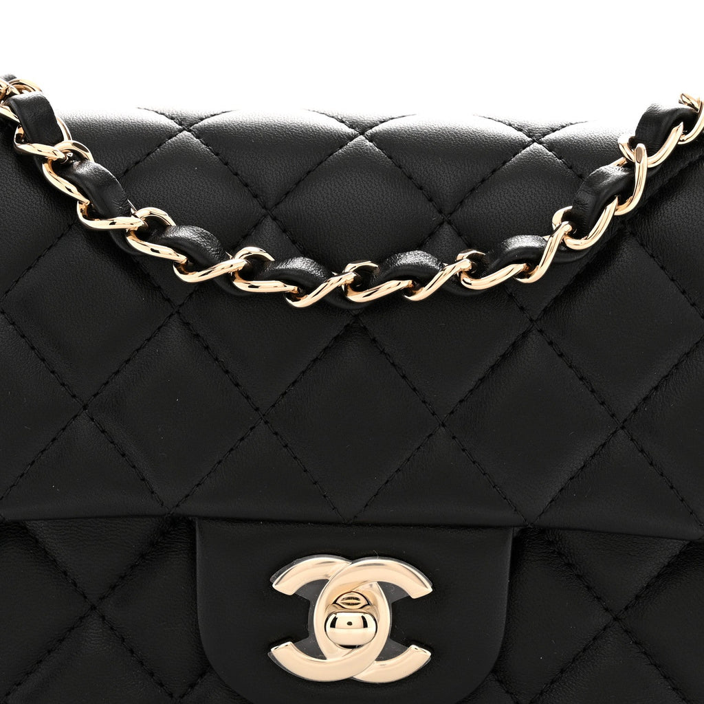 Lambskin Quilted Mini Rectangular Flap Black
