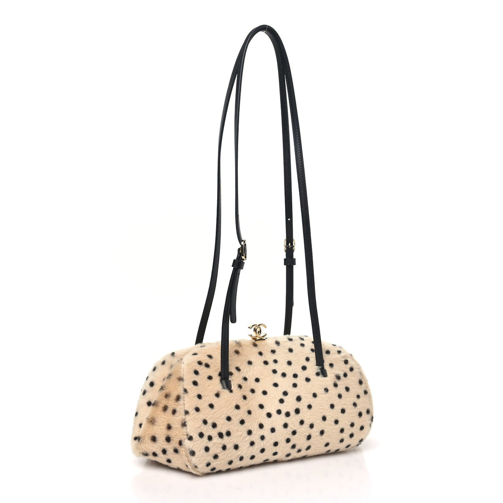 Pony Hair Cheetah Print Pretty CC Clutch With Strap Light Beige Black