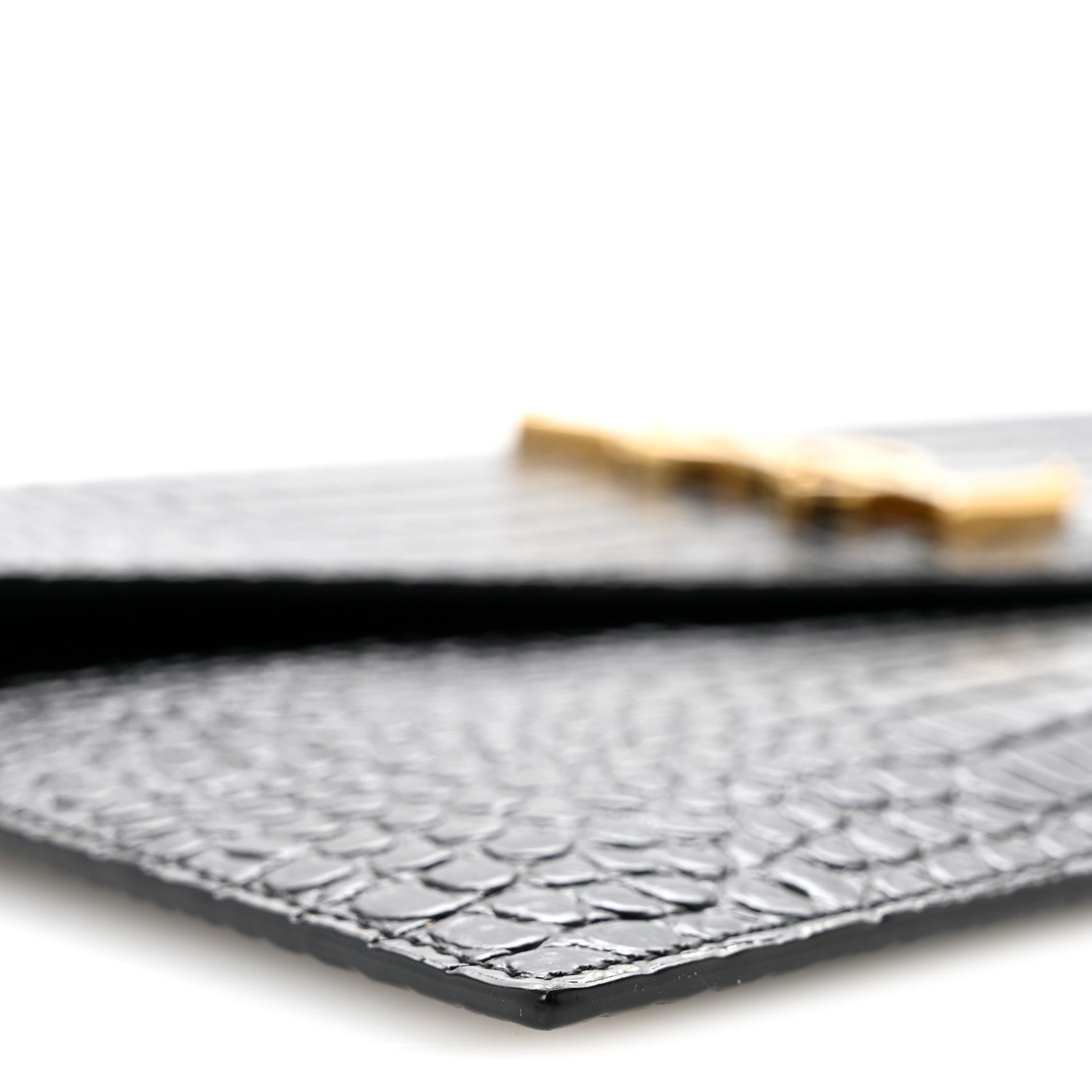 Calfskin Crocodile Embossed Uptown Monogram Clutch Black