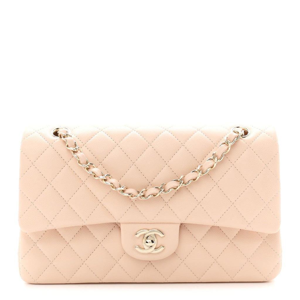 Caviar Quilted Medium Double Flap Beige