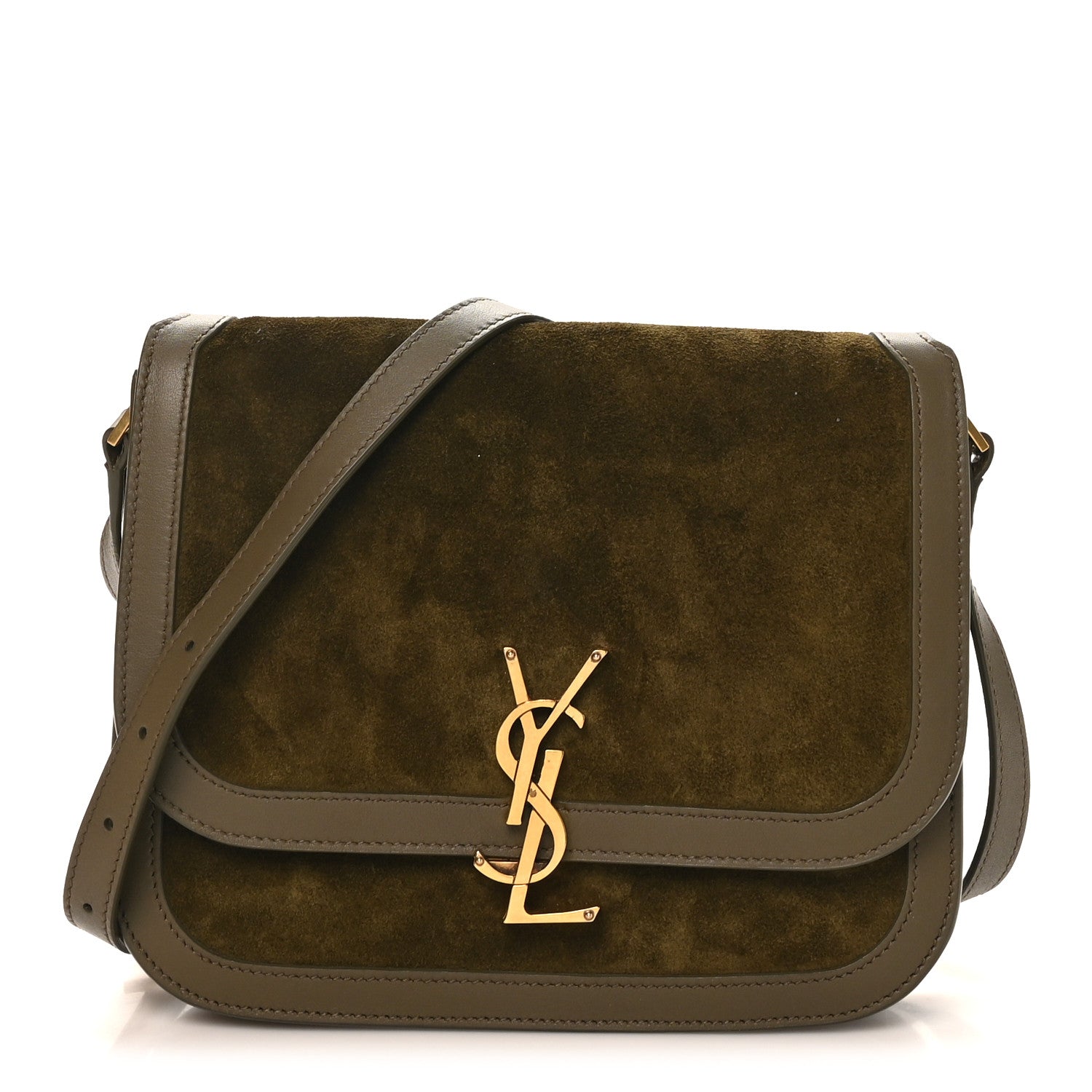 Suede Smooth Calfskin Monogram Medium Solferino Soft Satchel Olive