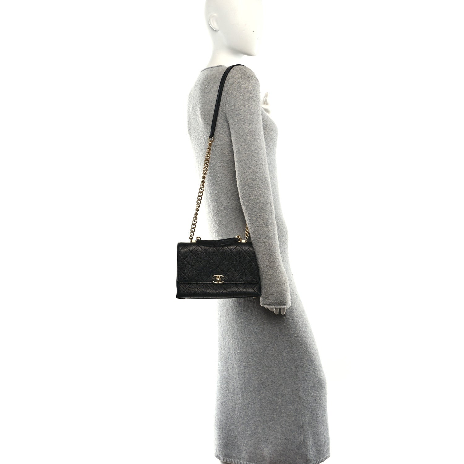 Caviar Diamond Stitched Small Top Handle Flap Black