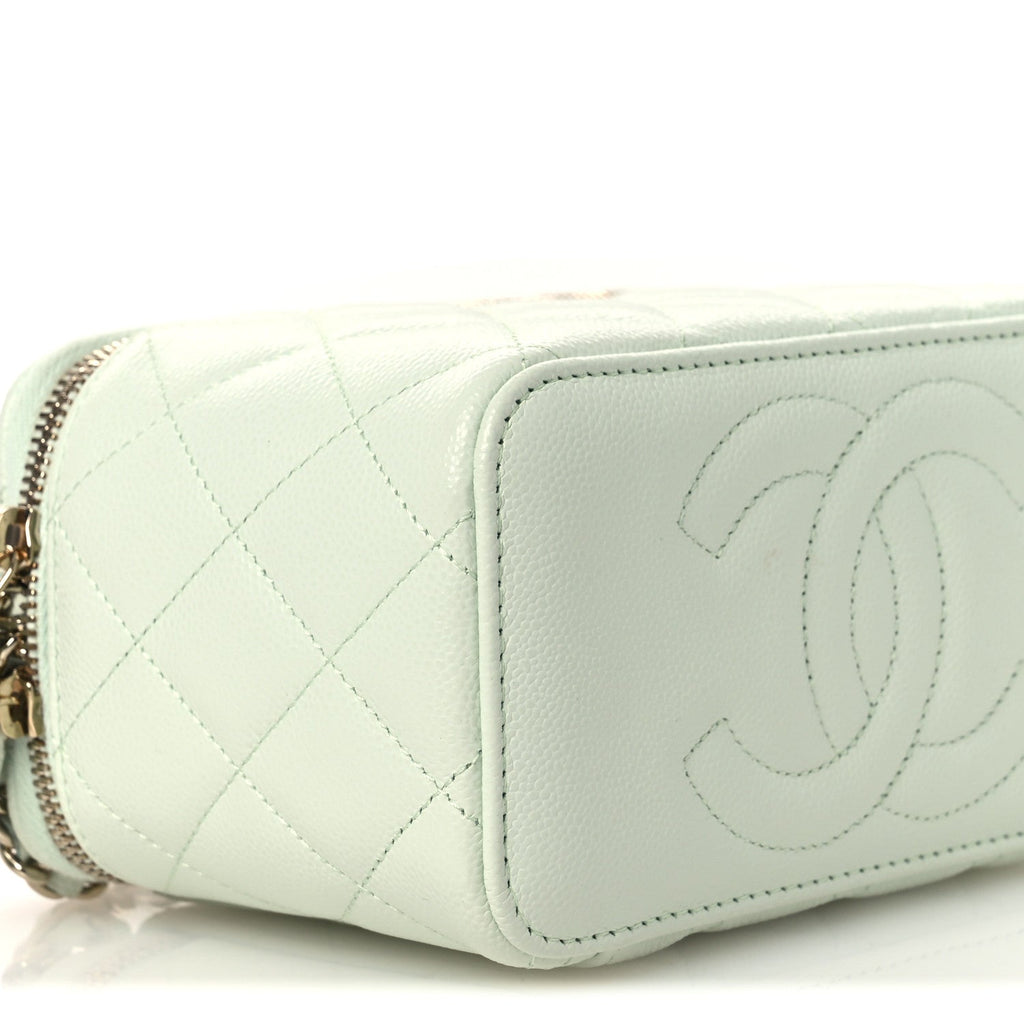 Caviar Quilted Small Tiny CC Vanity Case With Chain Light Green