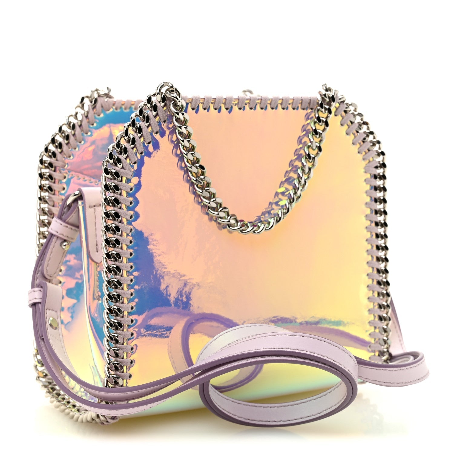Holographic Faux Leather Mini Falabella Silver