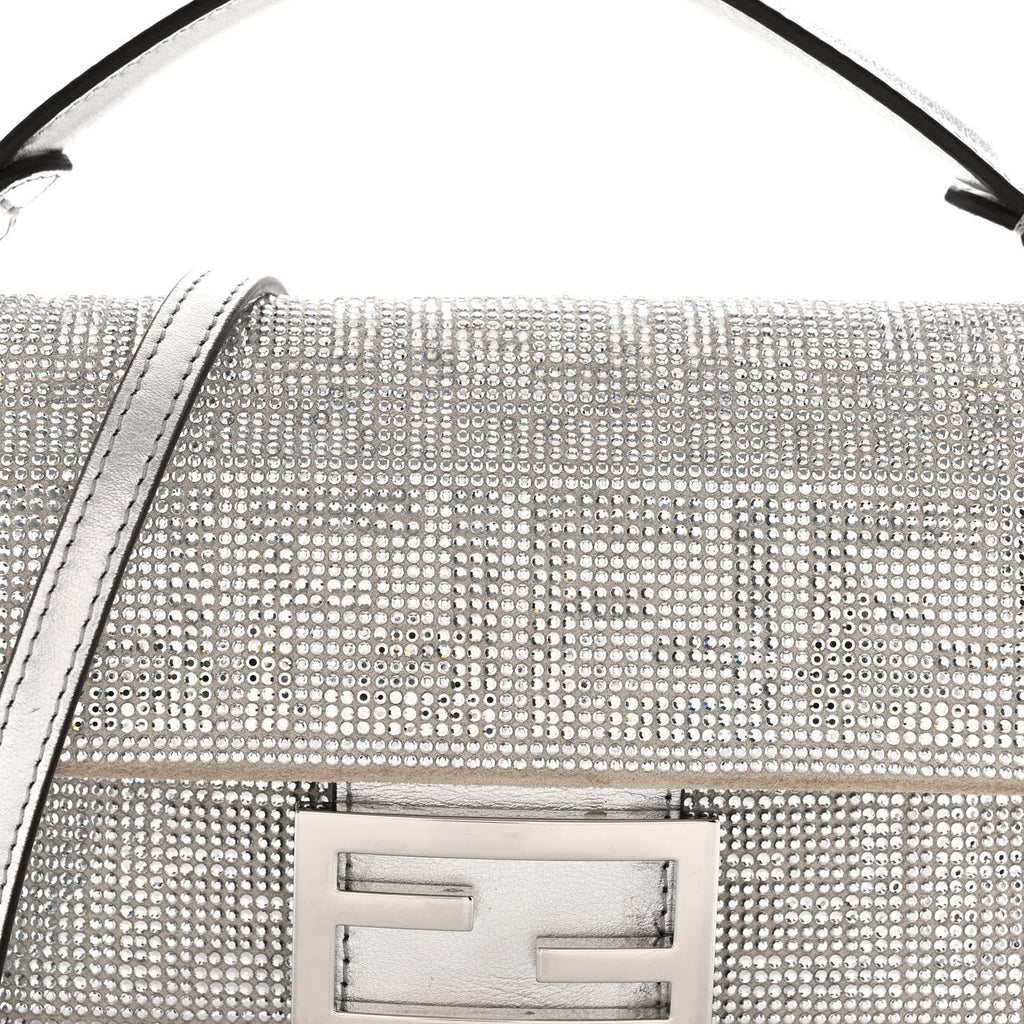 Crystal Vitello Laminato FF Mini Baguette Crystal Argento