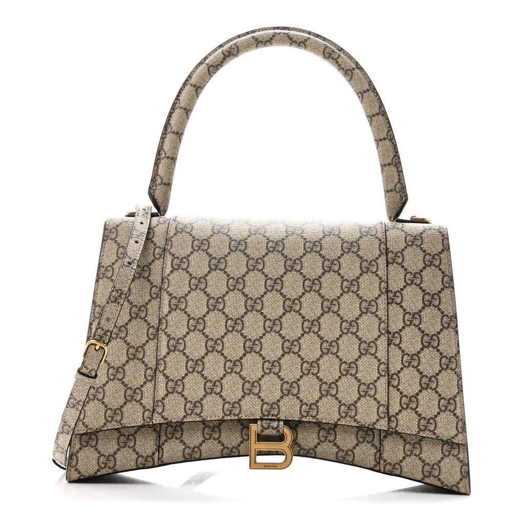 X GUCCI GG Supreme Monogram Medium Hourglass Top Handle Bag Beige Ebony