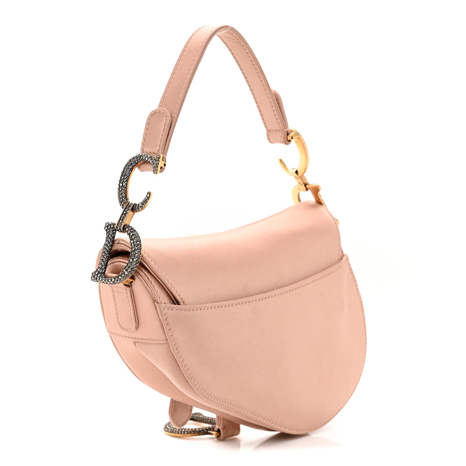 Satin Crystal Mini Saddle Bag Powder Beige
