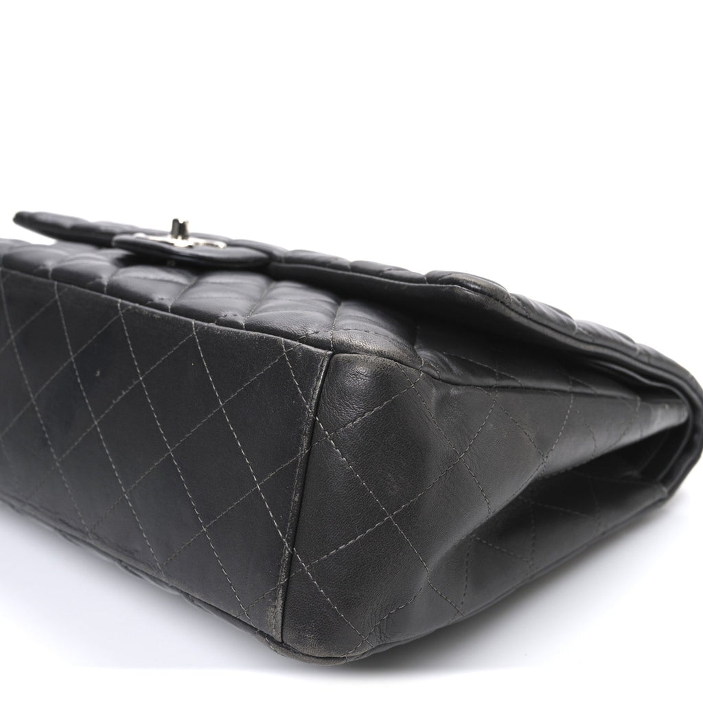 Lambskin Quilted Maxi Double Flap Dark Grey