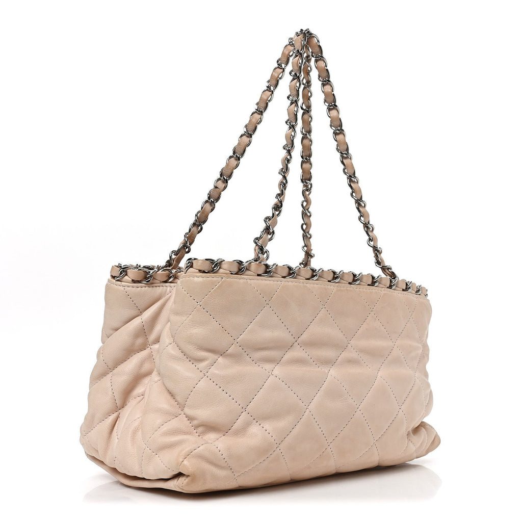 Lambskin Quilted Mini Chain Me Tote Light Beige