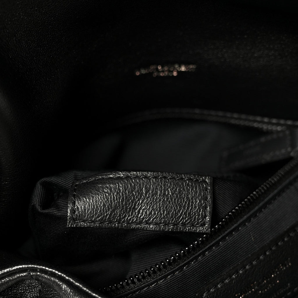 Lambskin Quilted Monogram Monochrome Medium Loulou Puffer Chain Satchel Black