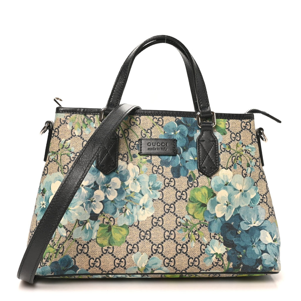 GG Supreme Monogram Blooms Small Zippered Tote Blue