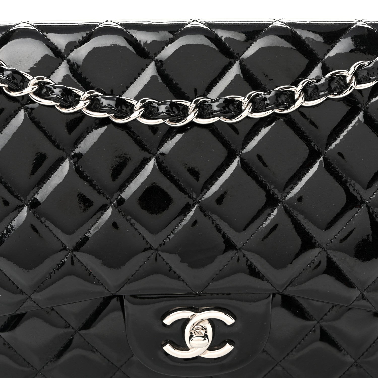 Patent Quilted Jumbo Double Flap Black