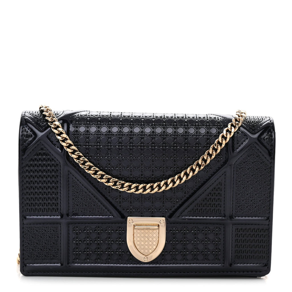 Metallic Patent Micro-Cannage Baby Diorama Flap Bag Navy Blue