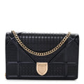 Metallic Patent Micro-Cannage Baby Diorama Flap Bag Navy Blue