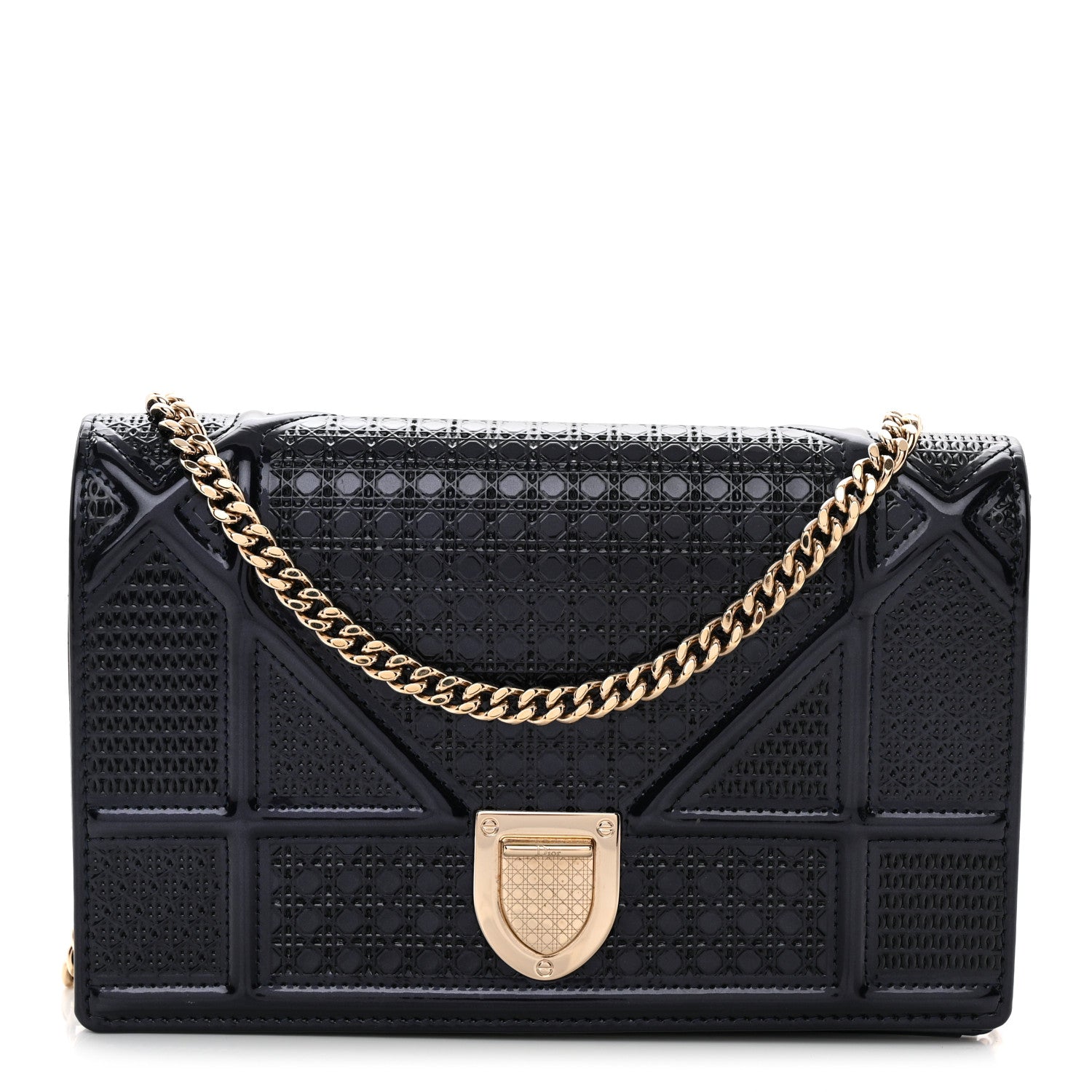 Metallic Patent Micro-Cannage Baby Diorama Flap Bag Navy Blue