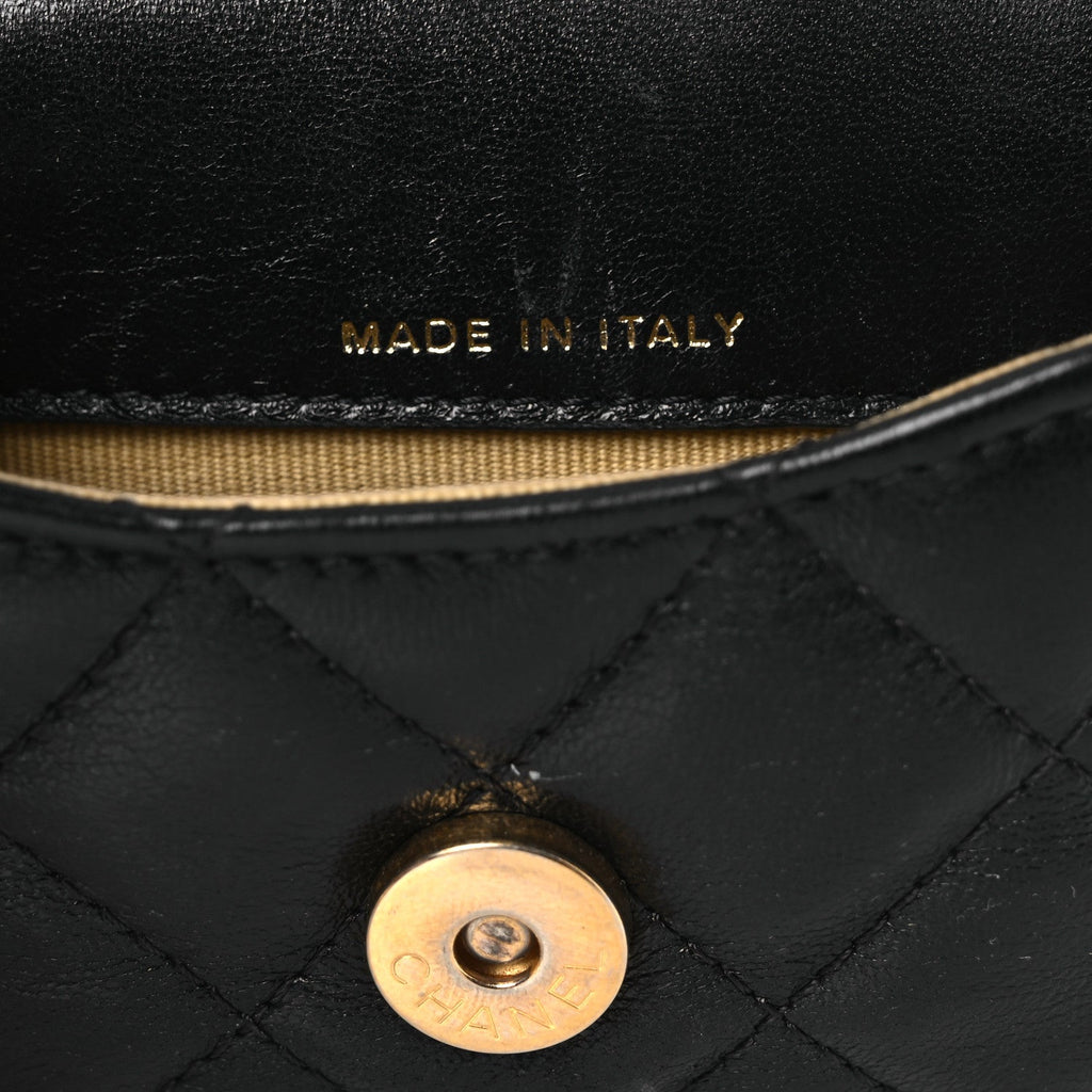 Lambskin Quilted Flap Chain Belt Bag Black