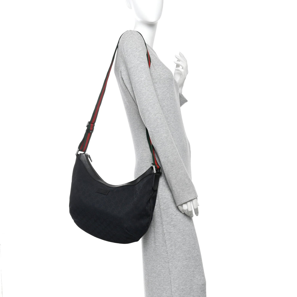 Monogram Web Medium Half Moon Hobo Black