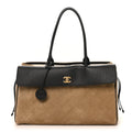 Grained Calfskin Suede Urban Essentials Large Shopping Bag Dark Beige Black Dark Beige Black