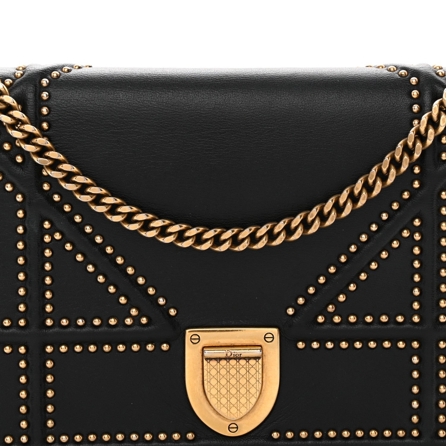 Calfskin Studded Diorama Wallet on Chain Pouch Black