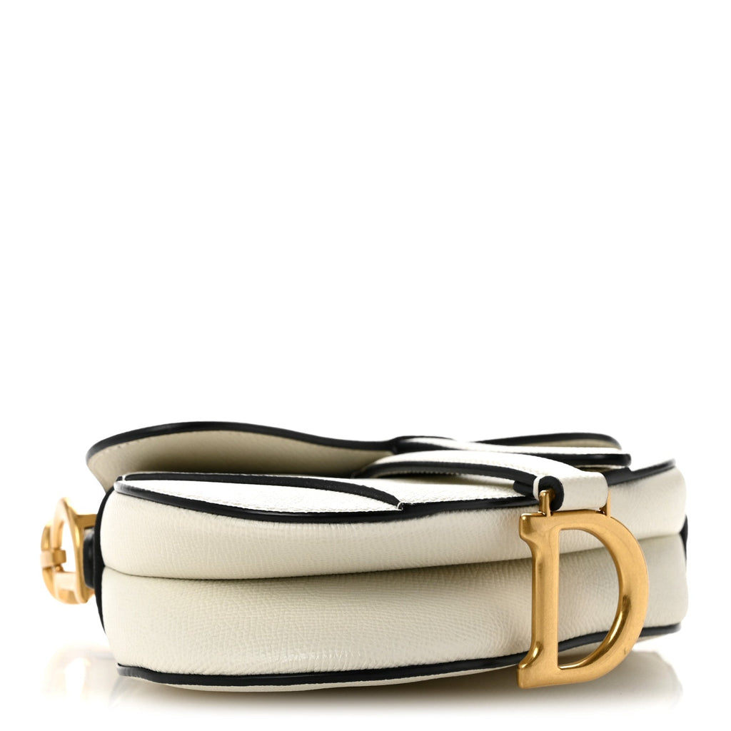 Grained Calfskin Mini Saddle Bag With Strap White