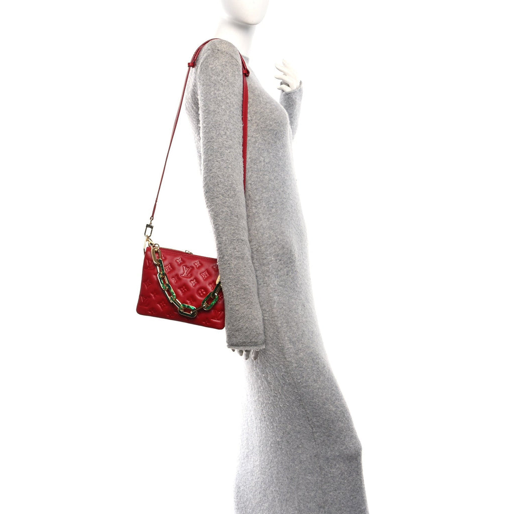Mother of Pearl Lambskin Embossed Monogram Coussin BB Red Green