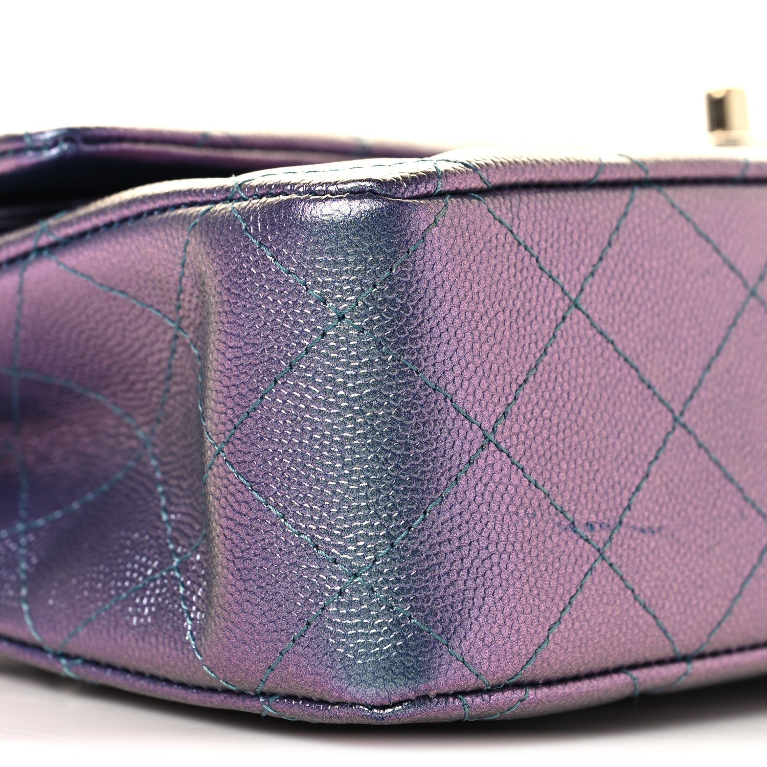 Iridescent Caviar Quilted Medium Double Flap Purple
