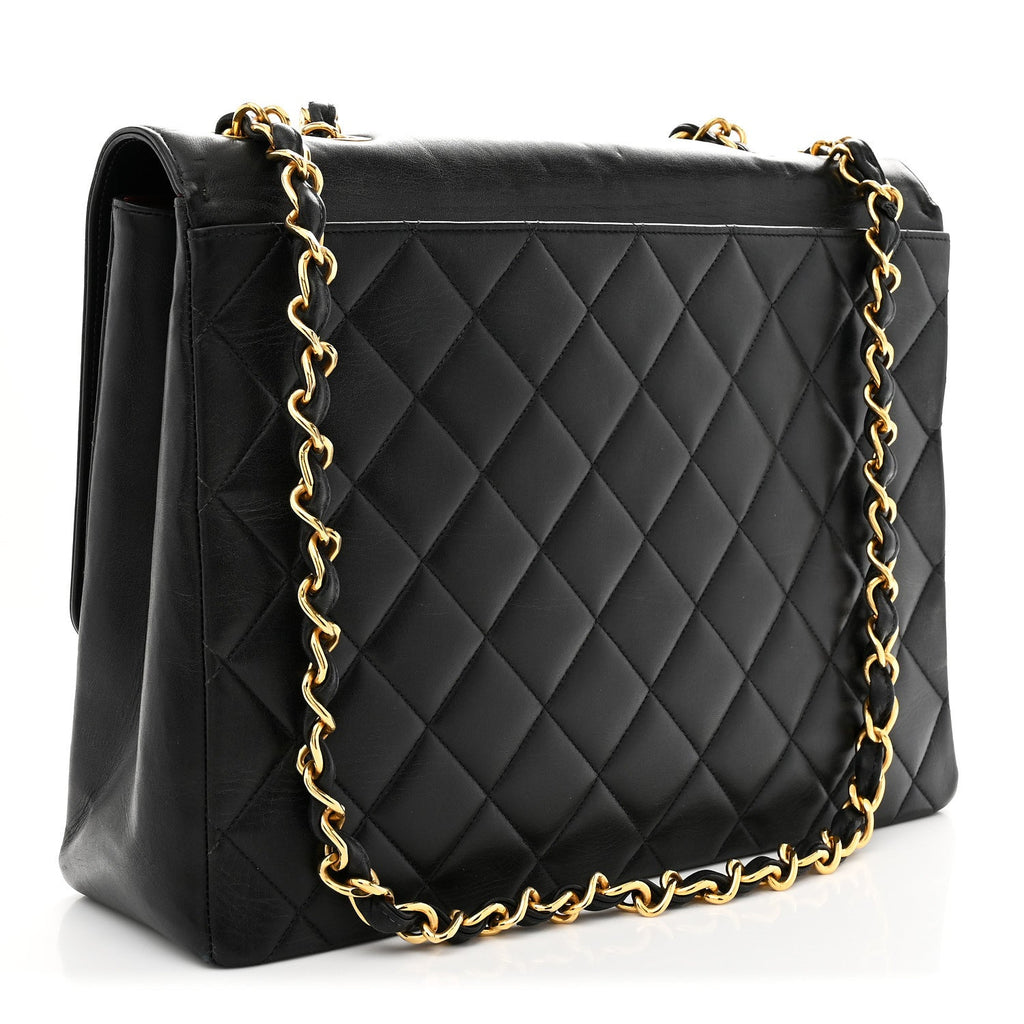 Lambskin Quilted CC Maxi Jumbo Single Flap Black