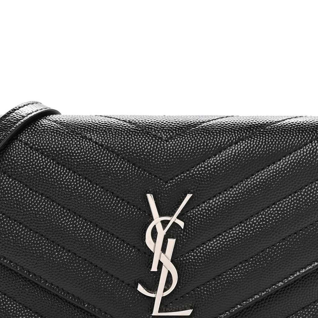 Grain De Poudre Matelasse Chevron Monogram Envelope Chain Wallet Black