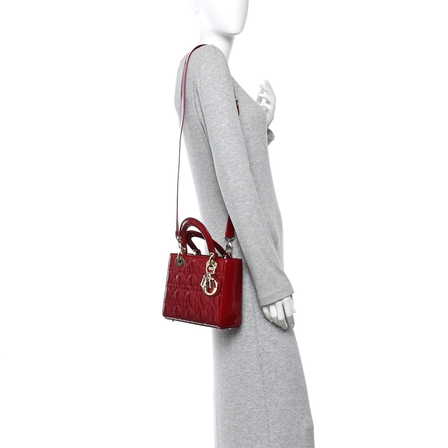 Patent Cannage Small Lady Dior Cherry Red
