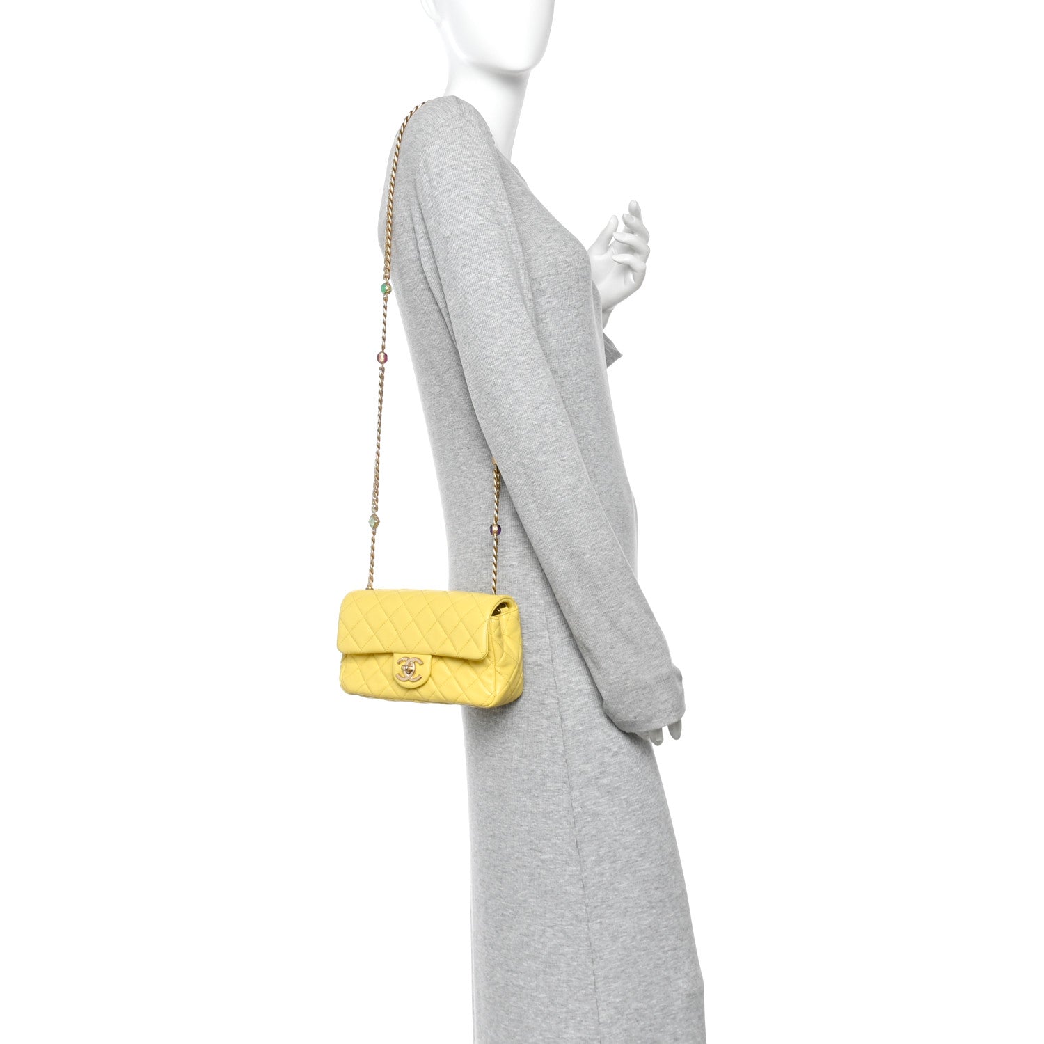 Lambskin Resin Quilted Mini Rectangular Pearl Samba Flap Yellow