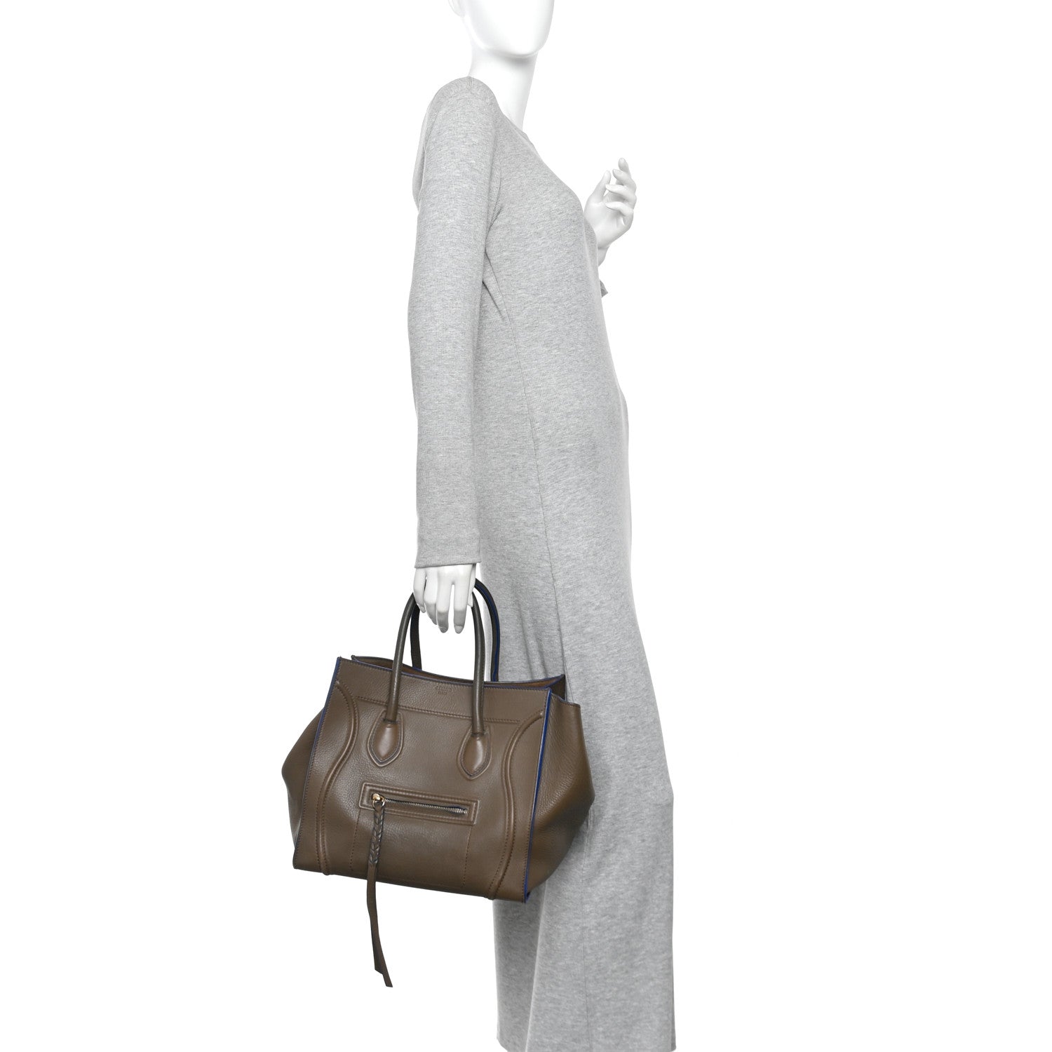 Baby Grained Medium Phantom Luggage Taupe Blue Trim