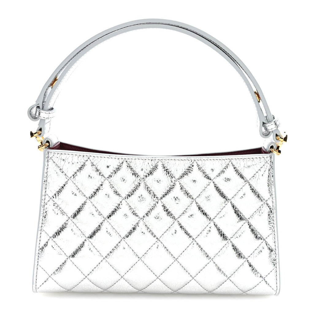 Metallic Aged Calfskin Quilted Hobo Bag Silver