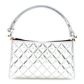 Metallic Aged Calfskin Quilted Hobo Bag Silver