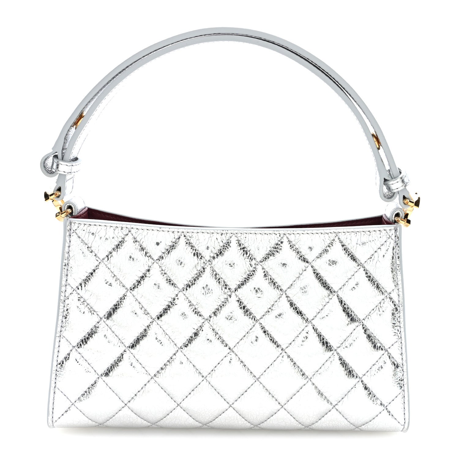 Metallic Aged Calfskin Quilted Hobo Bag Silver
