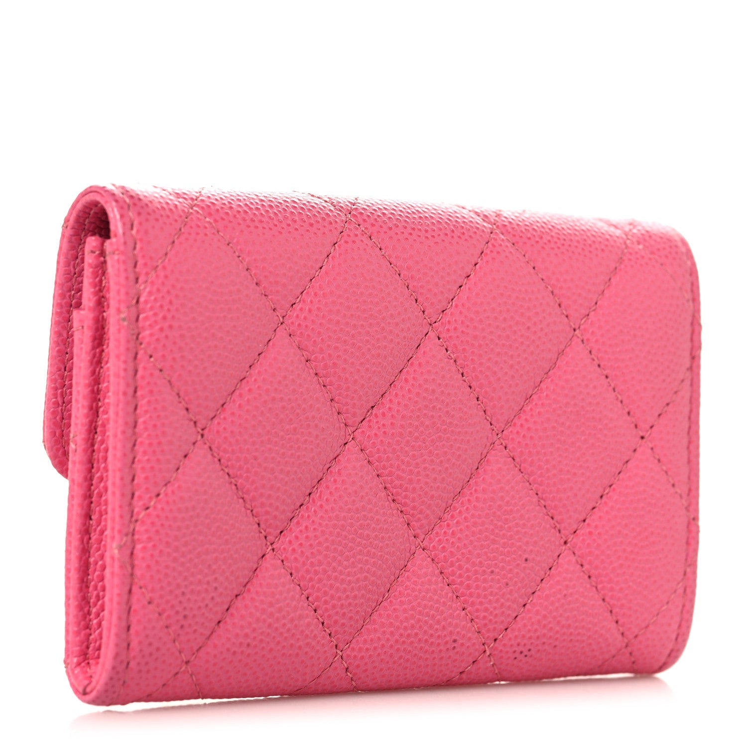 Caviar Quilted Flap Card Holder Wallet Pink