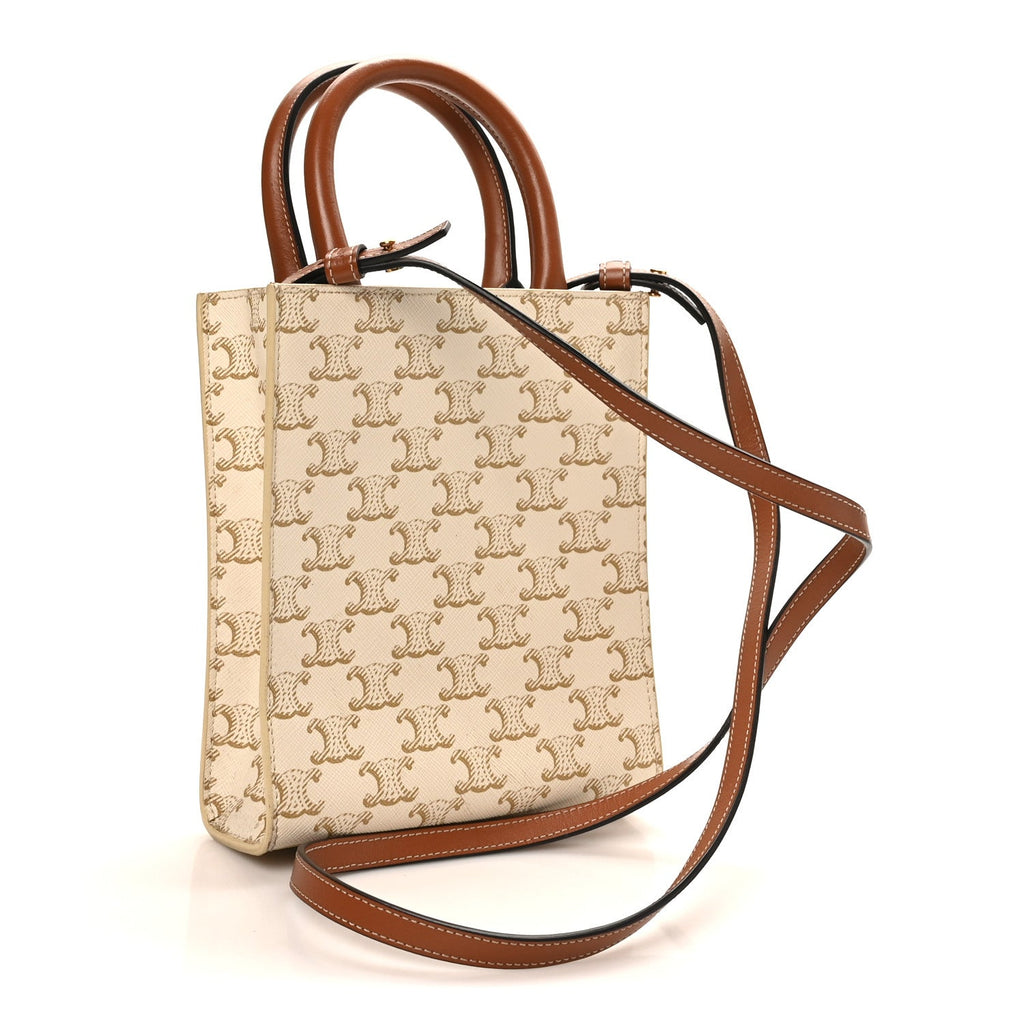 Triomphe Canvas Calfskin Mini Vertical Cabas White