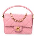Shiny Caviar Quilted Mini Top Handle Flap Pink