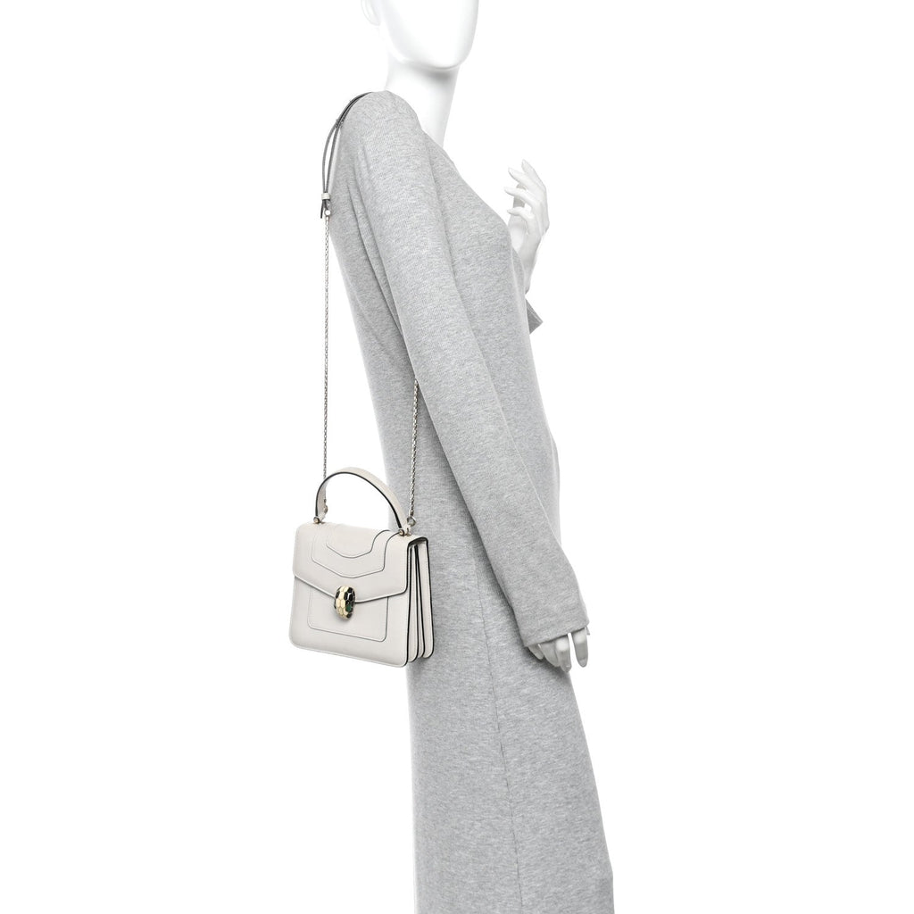 Calfskin Serpenti Forever Top Handle White