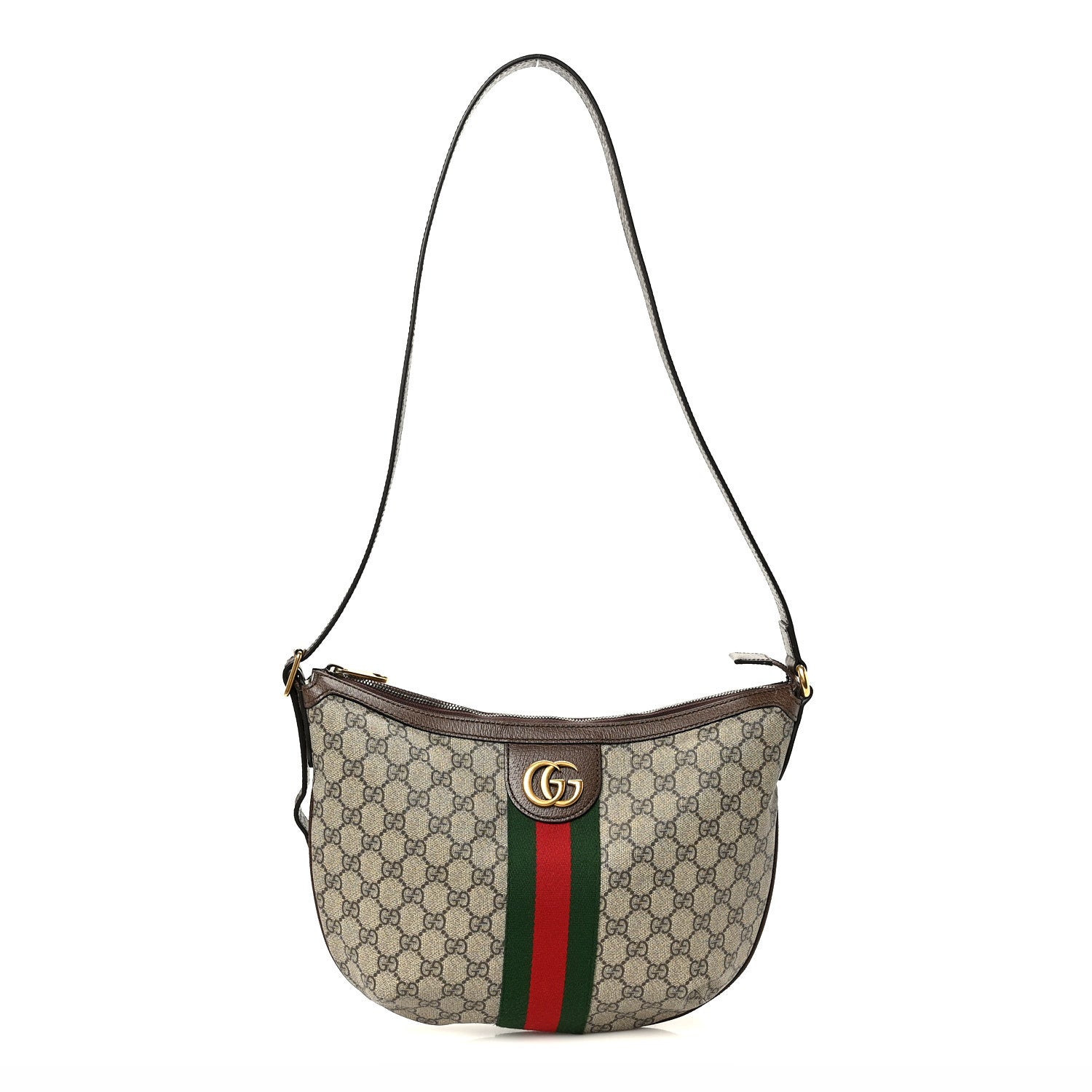 GG Supreme Monogram Web Small Ophidia Half Moon Hobo Brown