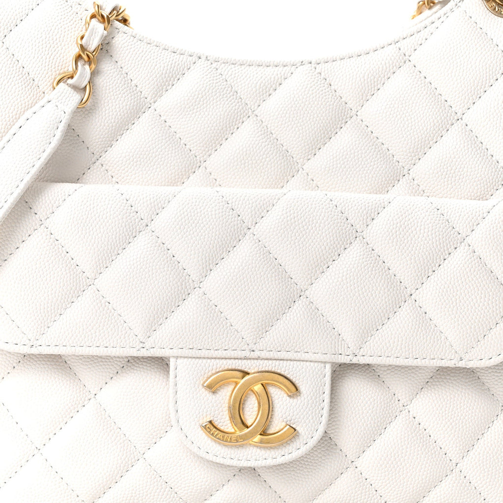 Caviar Quilted Wavy CC Hobo White