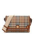 Coated Canvas Calfskin Vintage Check Medium Note Crossbody Bag Briar Brown
