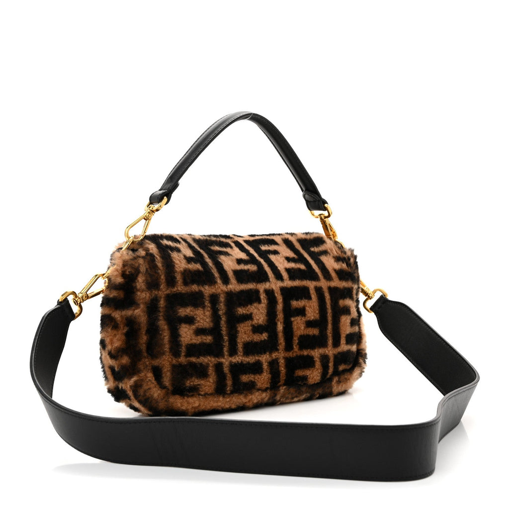 Shearling Vitello Dolce Macro FF 1974 Baguette Tobacco Black