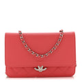 Grained Calfskin Quilted CC Box Wallet On Chain WOC Pink Pink